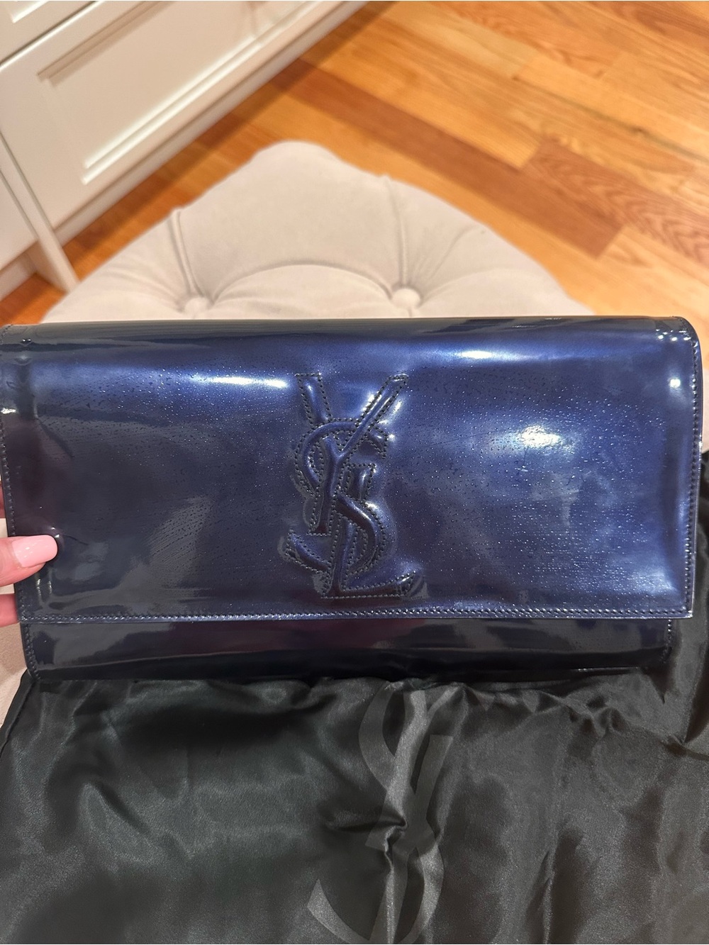 Yves Saint Laurent Shiny Navy Patent Leather YSL Clutch